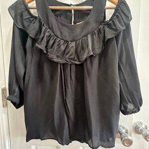 Anthropologie Maeve Mavra Black Cold Shoulder Ruffle Blouse